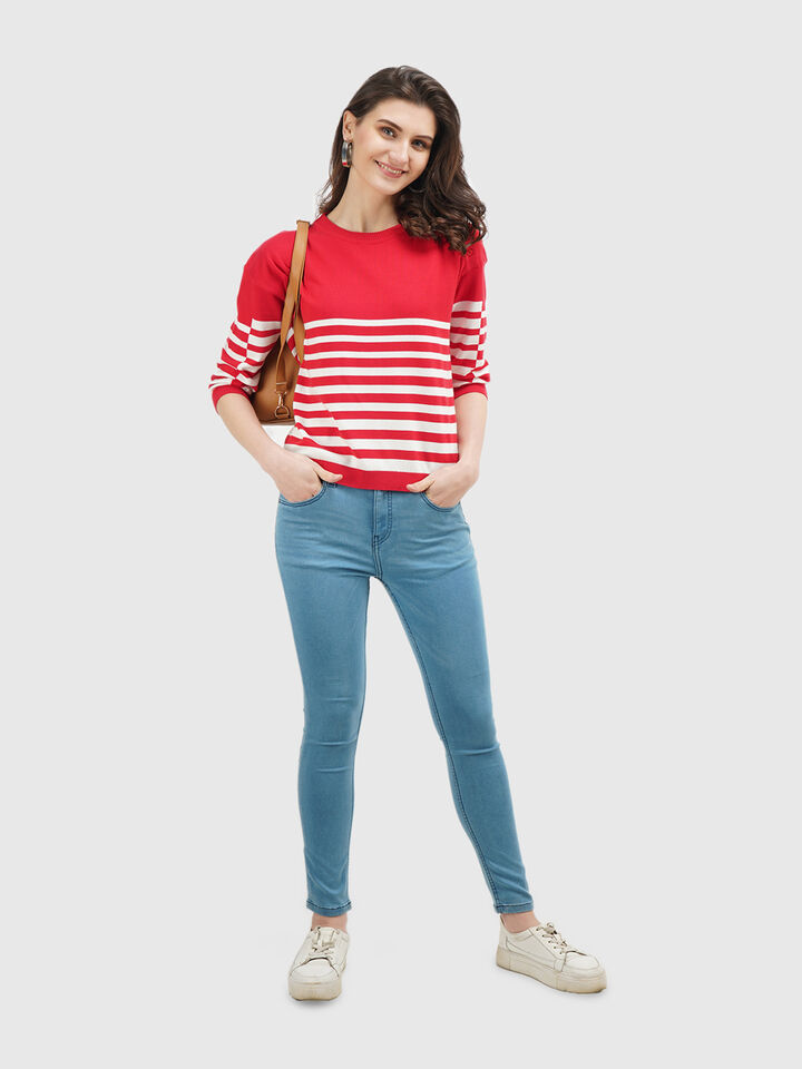 Full Sleeve Stripe Button Shoulder Tricot Top image number 4